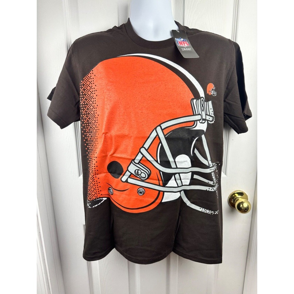 NFL Majestic Cleveland Browns Large Helmet Brown T-shirt Size M New